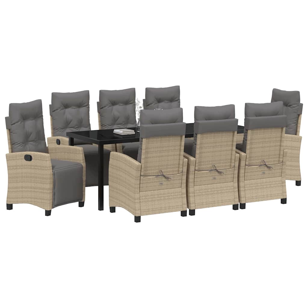 Tuin eettafelset met kussen 9 pcs Beige poly rattan – afbeelding 3