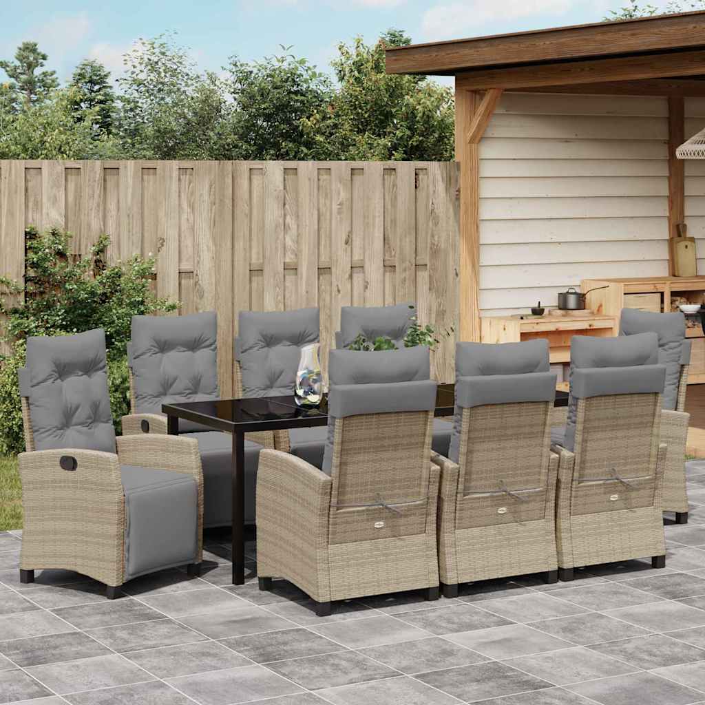 Tuin eettafelset met kussen 9 pcs Beige poly rattan – afbeelding 4