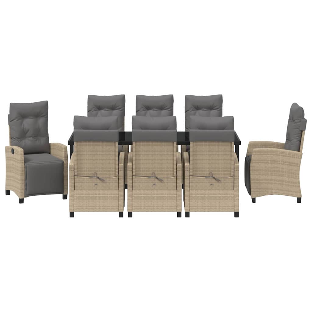 Tuin eettafelset met kussen 9 pcs Beige poly rattan – afbeelding 7