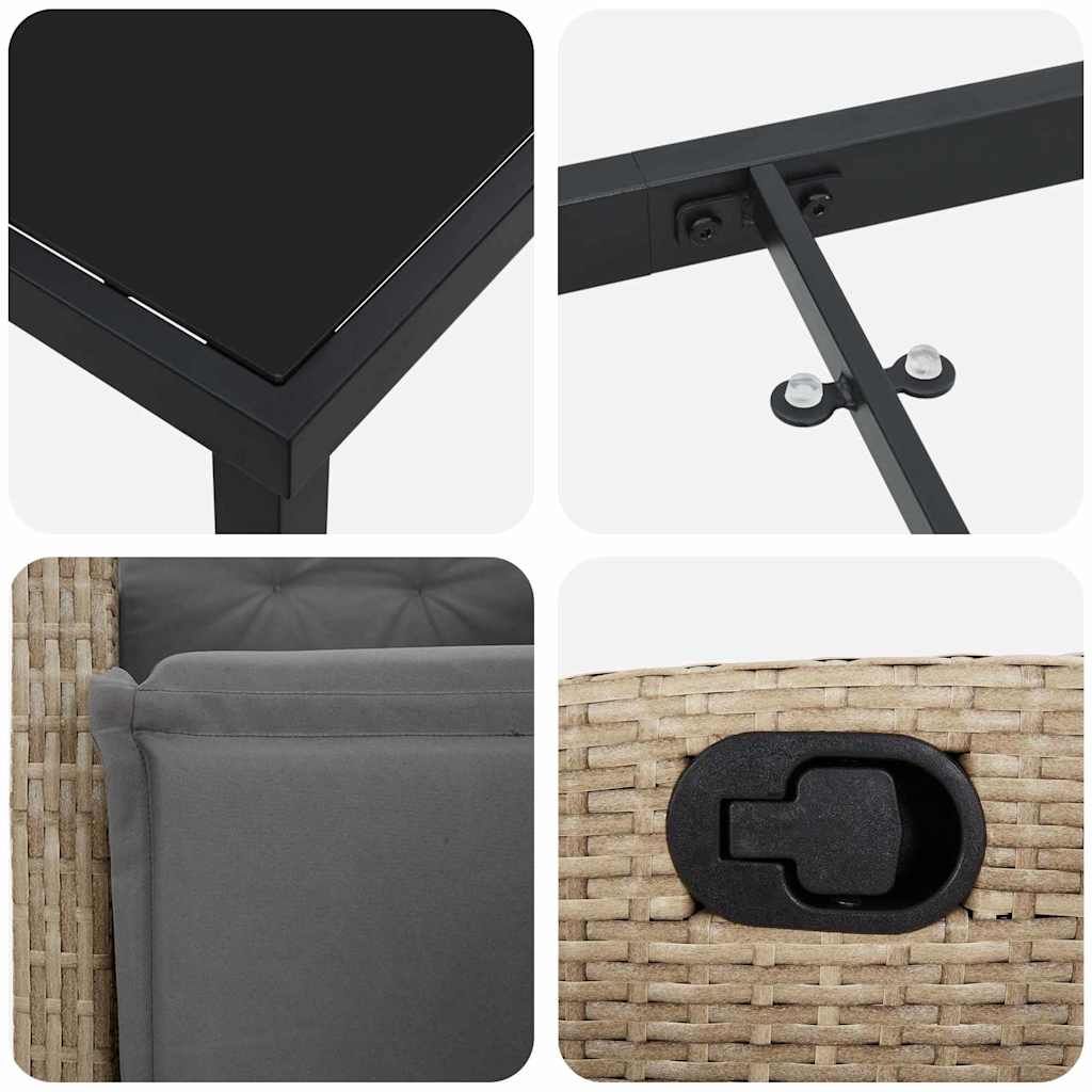 Tuin eettafelset met kussen 9 pcs Beige poly rattan – afbeelding 9