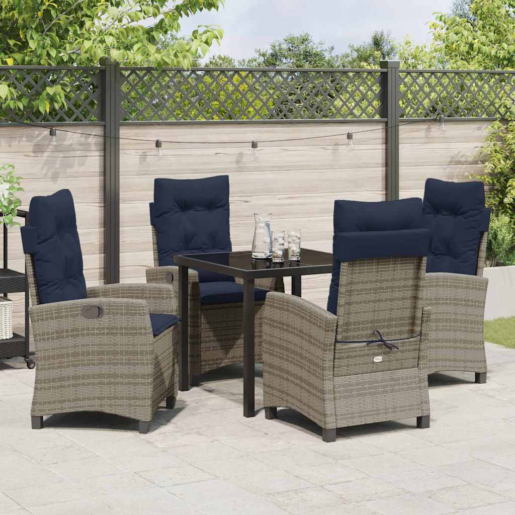 Tuin eettafelset met kussen 5 pcs Grijs poly rattan – afbeelding 1