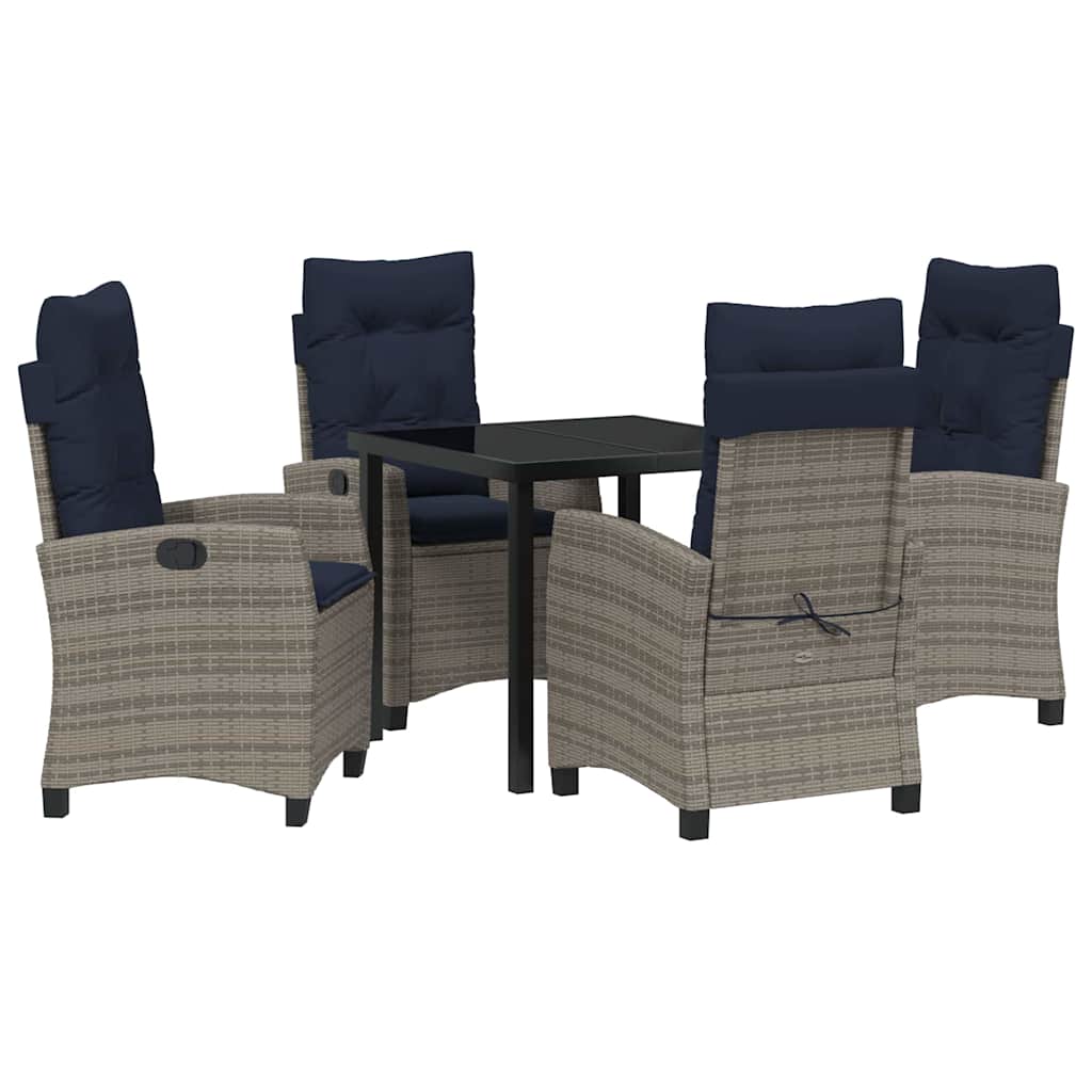 Tuin eettafelset met kussen 5 pcs Grijs poly rattan – afbeelding 2