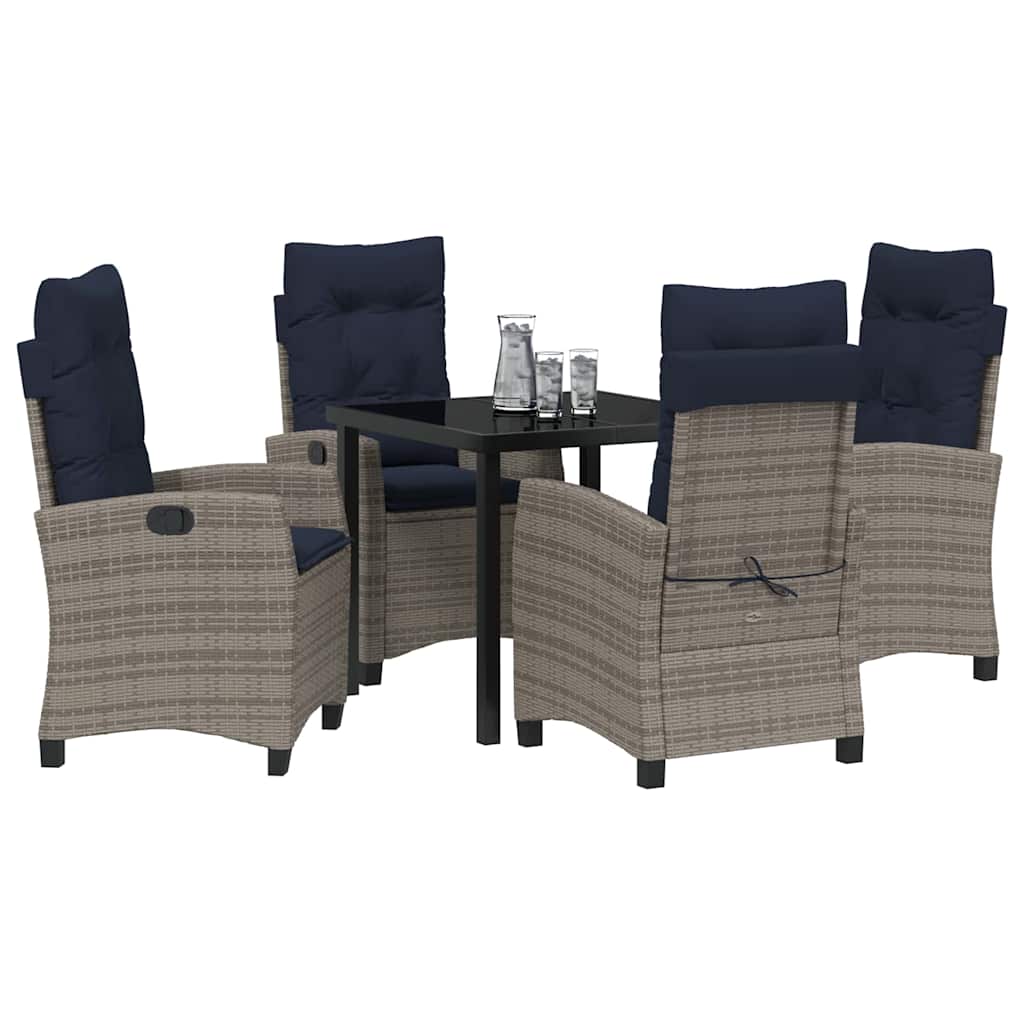 Tuin eettafelset met kussen 5 pcs Grijs poly rattan – afbeelding 3