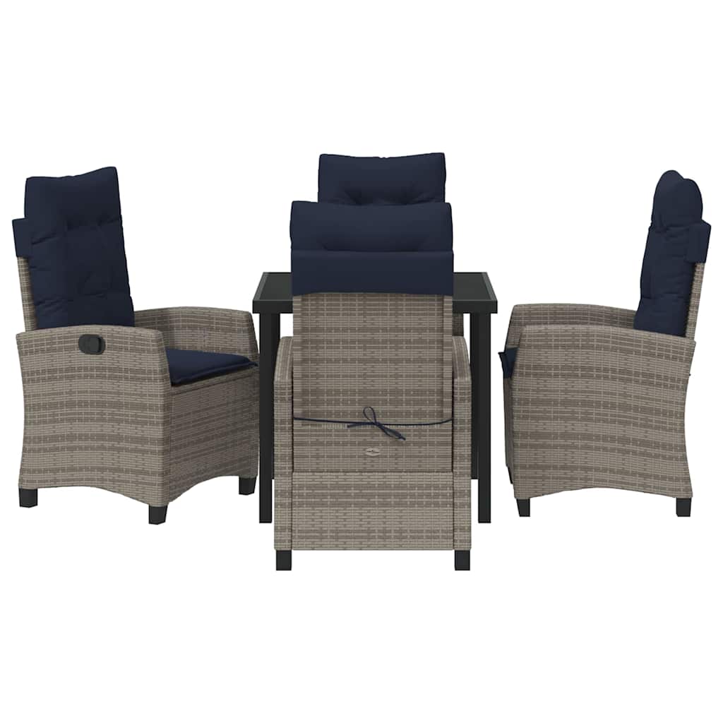Tuin eettafelset met kussen 5 pcs Grijs poly rattan – afbeelding 6