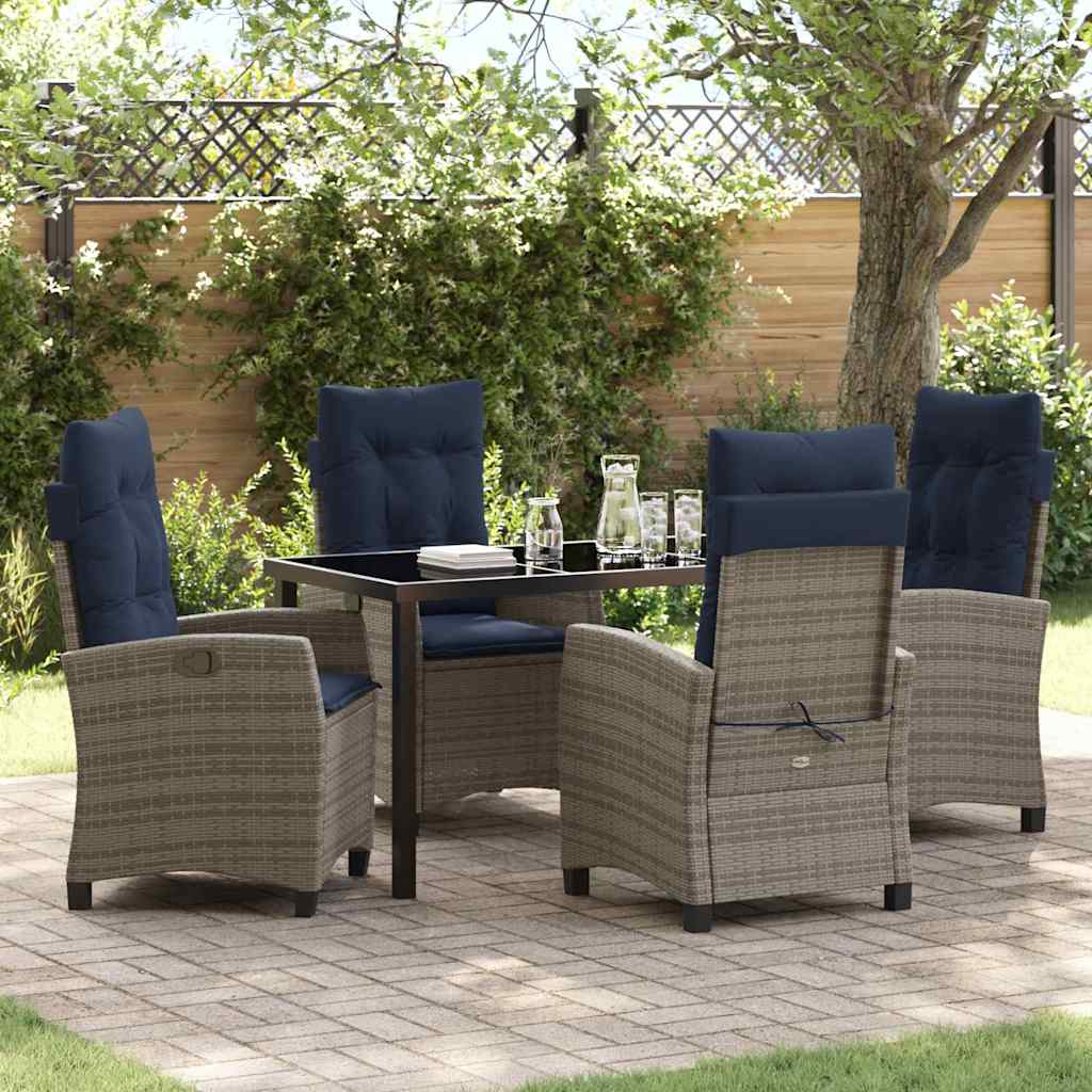 Tuin eettafelset met kussen 5 pcs Grijs poly rattan – afbeelding 1
