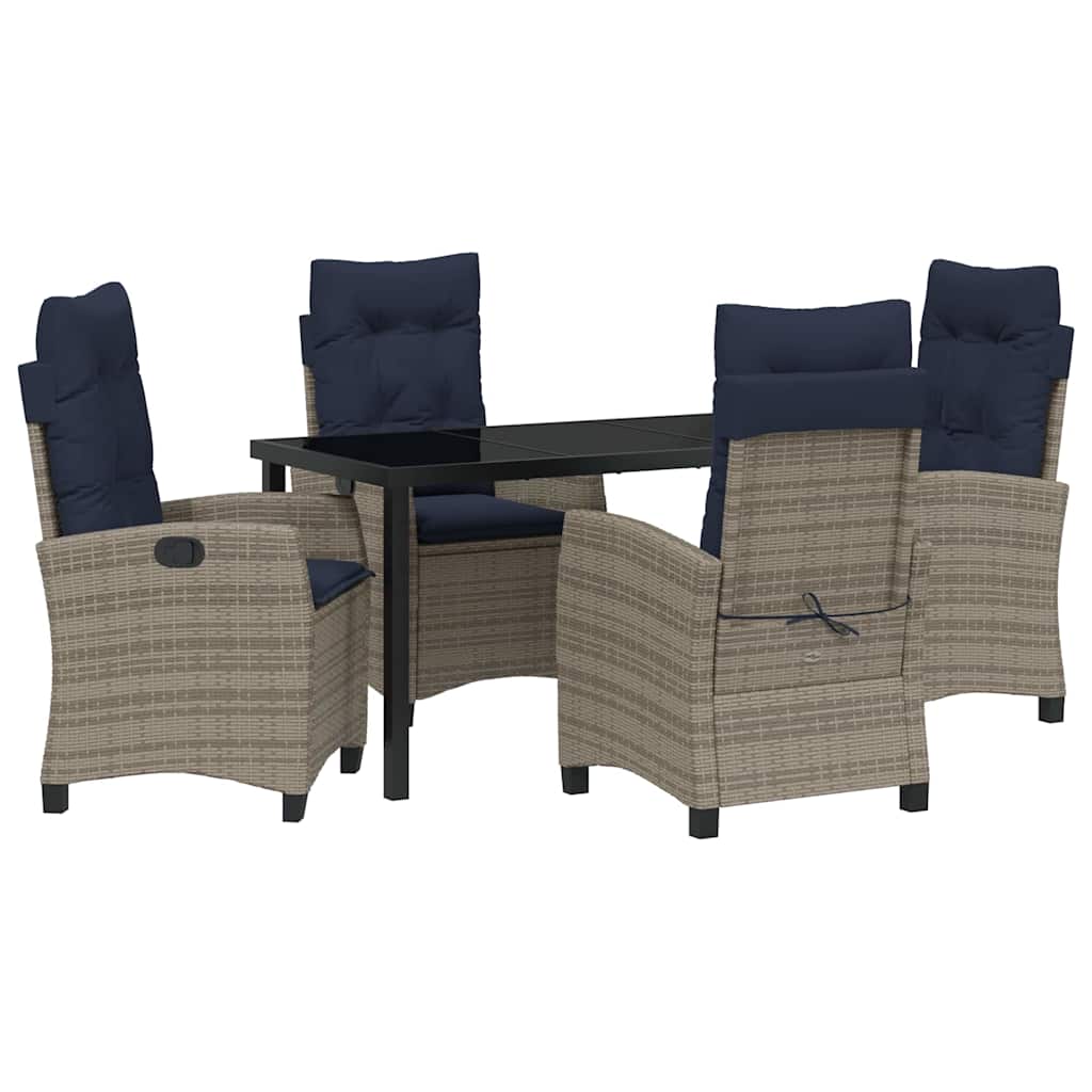 Tuin eettafelset met kussen 5 pcs Grijs poly rattan – afbeelding 2