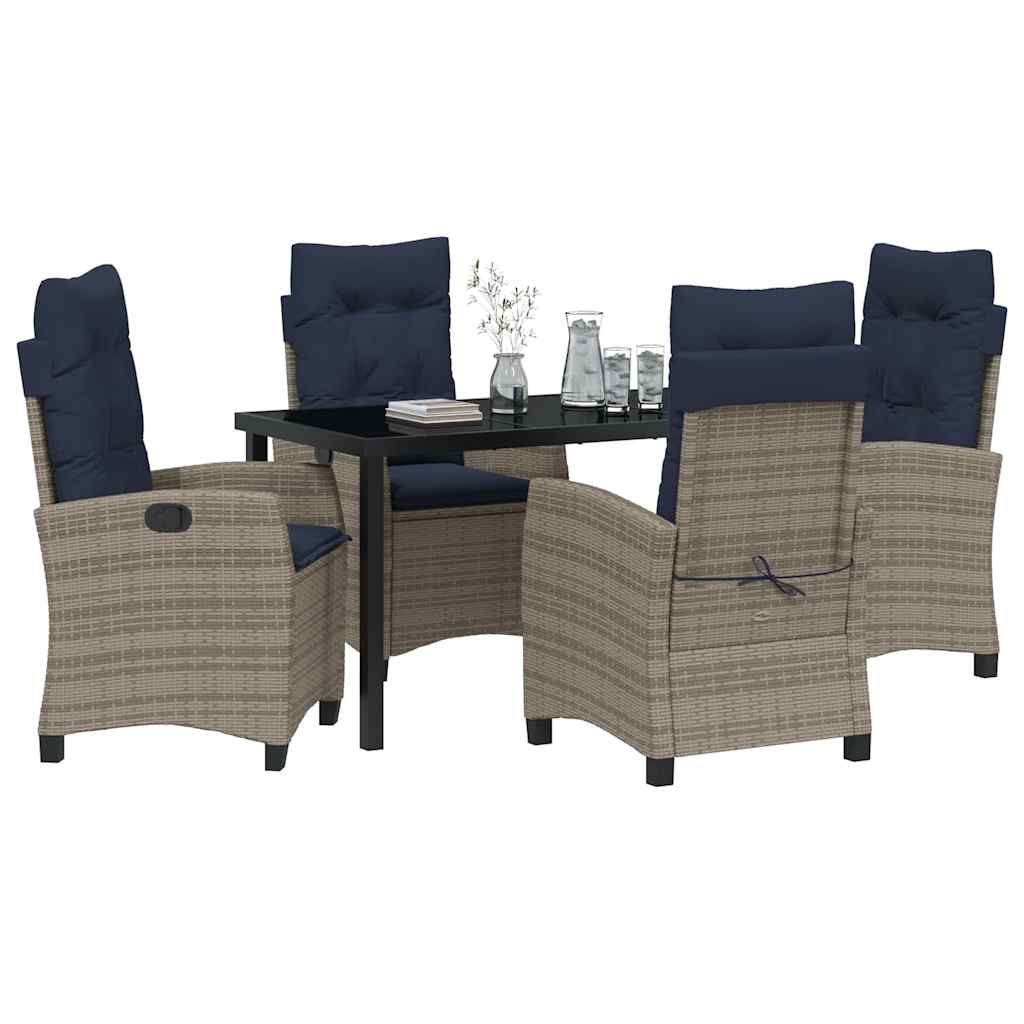 Tuin eettafelset met kussen 5 pcs Grijs poly rattan – afbeelding 3
