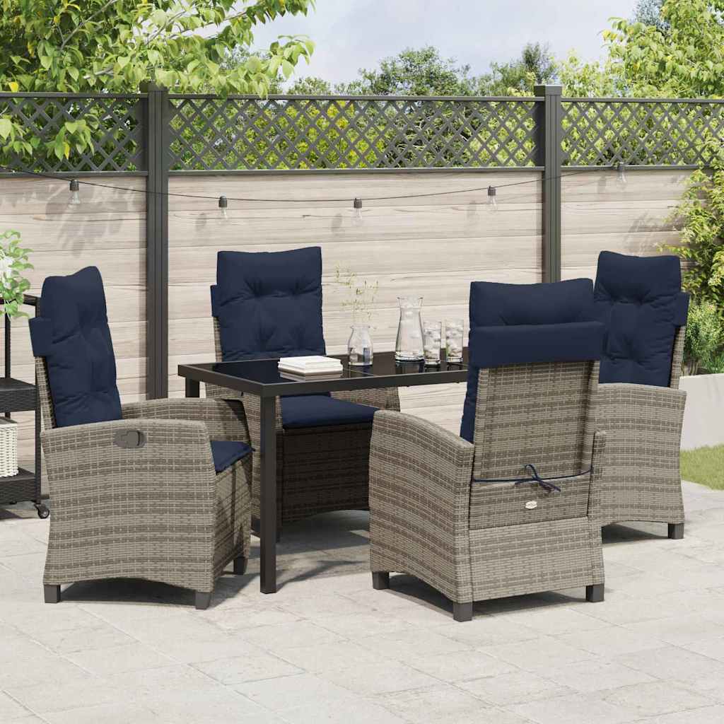Tuin eettafelset met kussen 5 pcs Grijs poly rattan – afbeelding 4