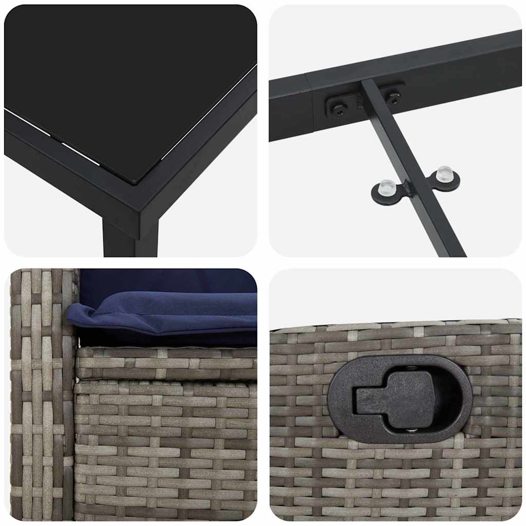 Tuin eettafelset met kussen 5 pcs Grijs poly rattan – afbeelding 9