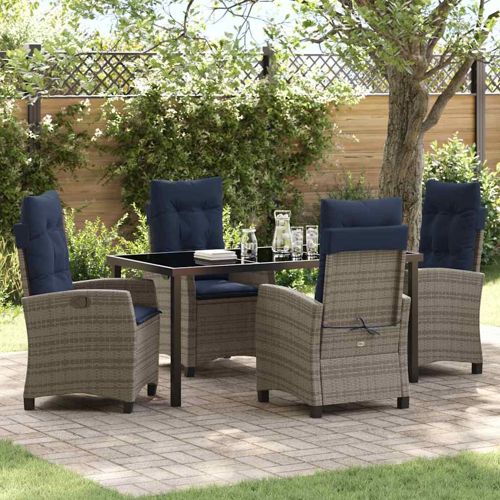Tuin eettafelset met kussen 5 pcs Grijs poly rattan – afbeelding 1