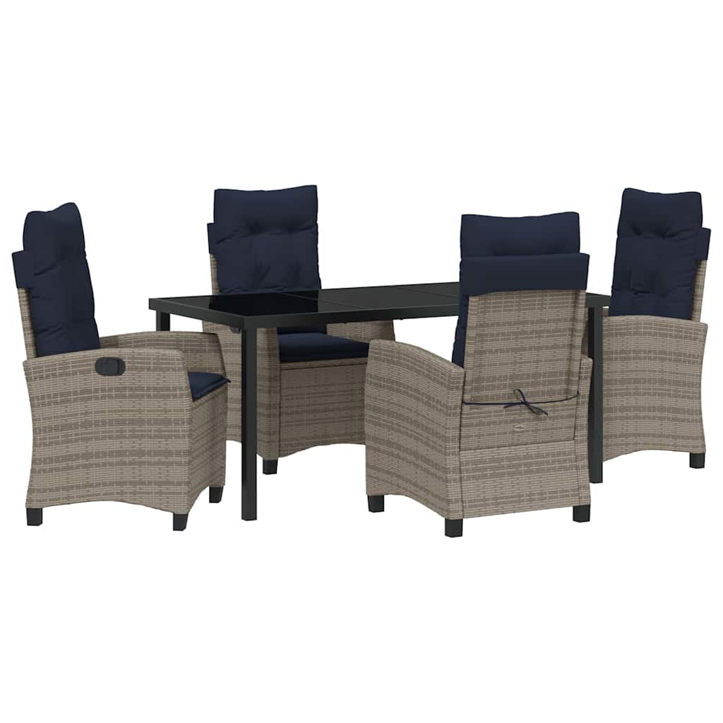 Tuin eettafelset met kussen 5 pcs Grijs poly rattan – afbeelding 2