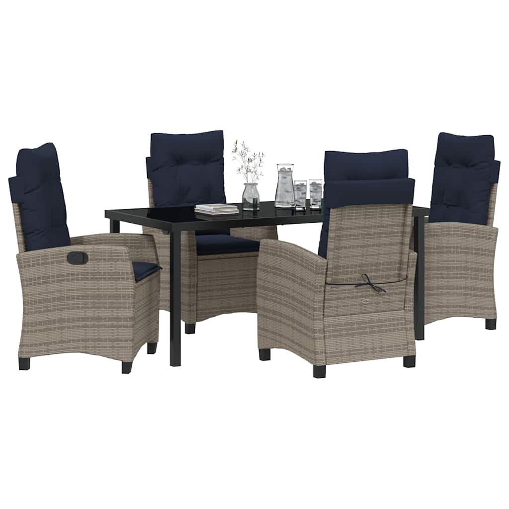 Tuin eettafelset met kussen 5 pcs Grijs poly rattan – afbeelding 3