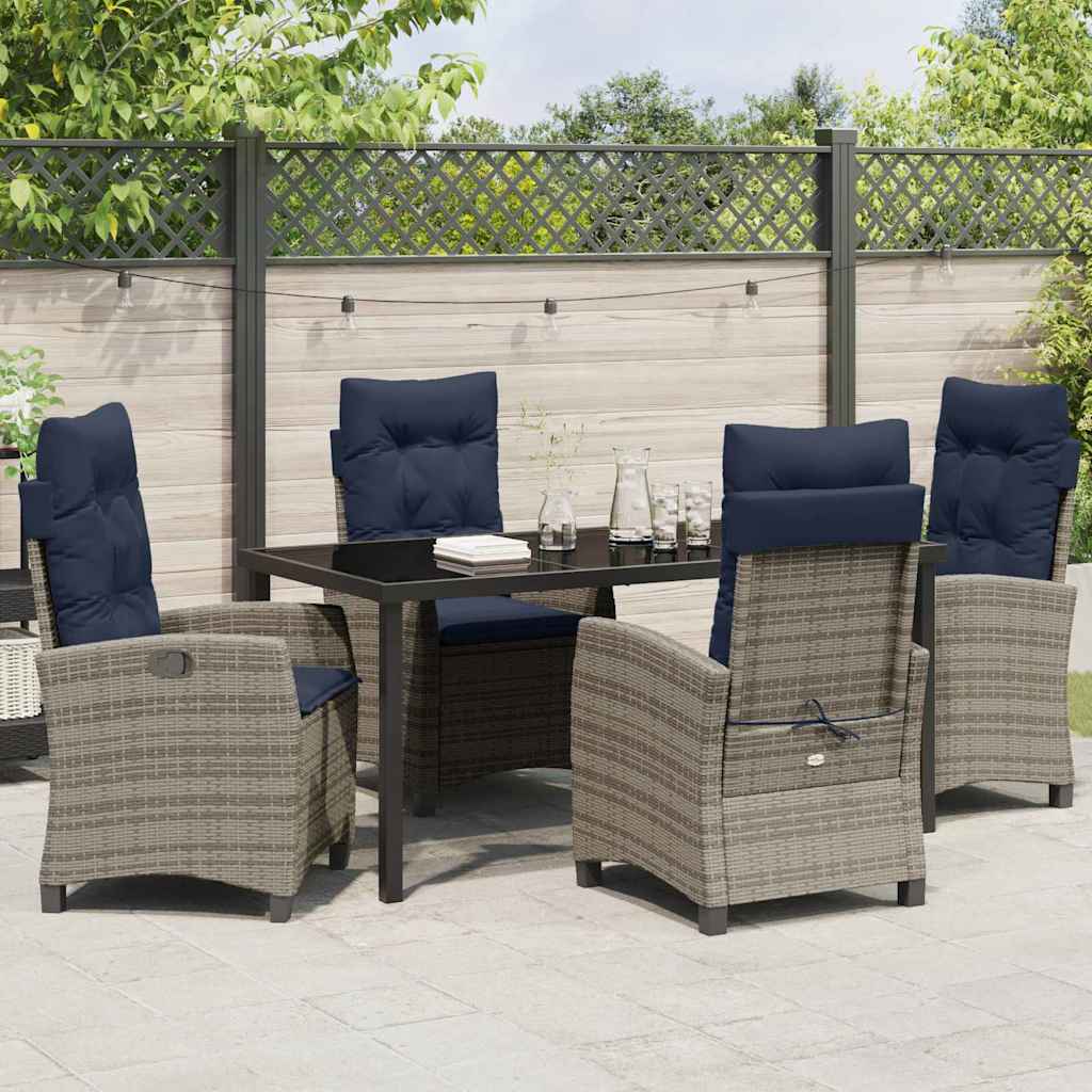 Tuin eettafelset met kussen 5 pcs Grijs poly rattan – afbeelding 4