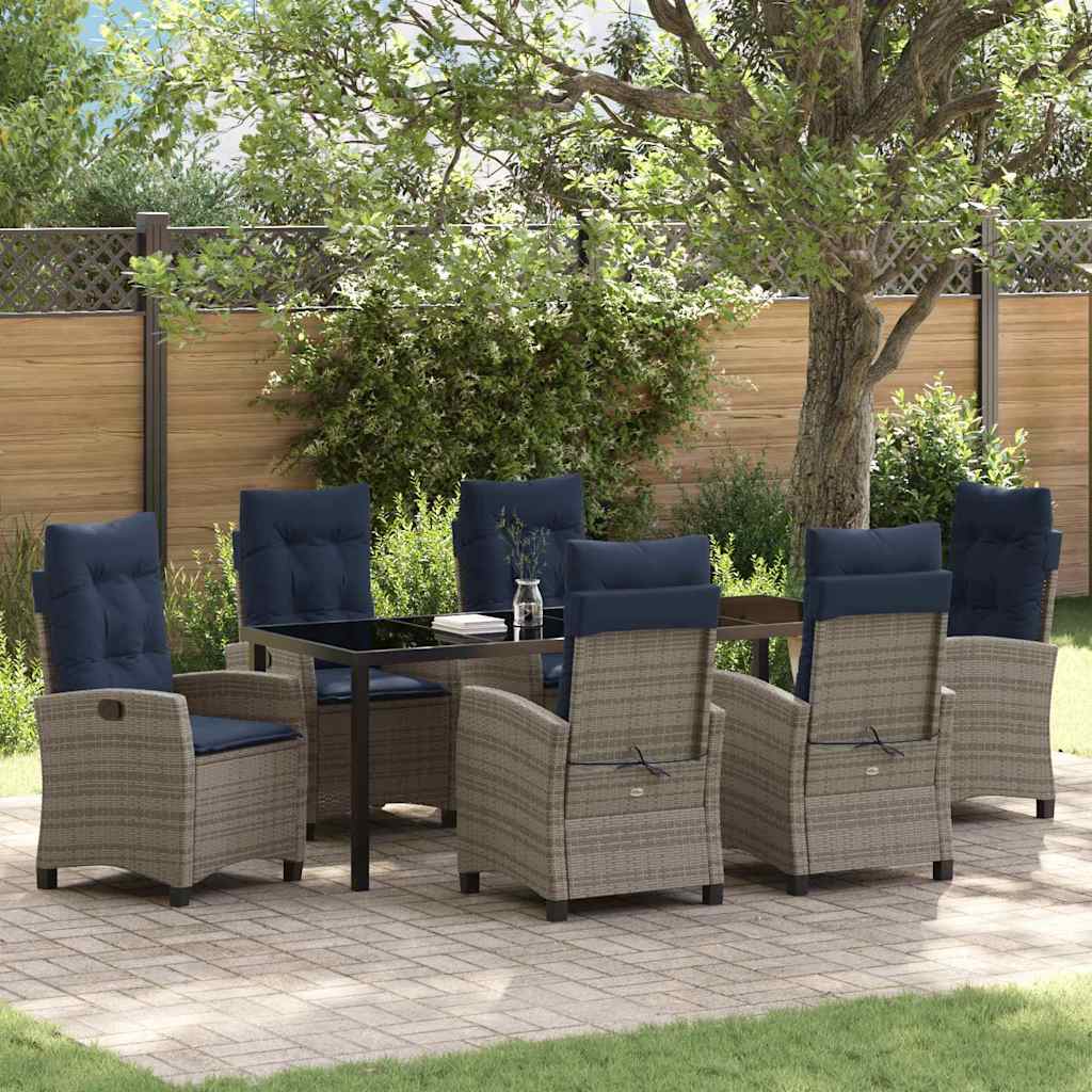 Tuin eettafelset met kussen 7 pcs Grijs poly rattan – afbeelding 1