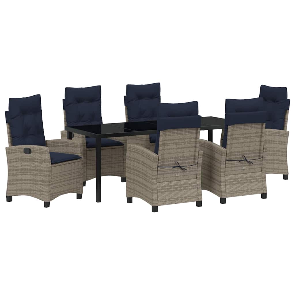 Tuin eettafelset met kussen 7 pcs Grijs poly rattan – afbeelding 2