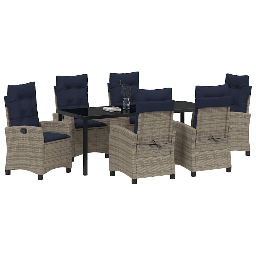 Tuin eettafelset met kussen 7 pcs Grijs poly rattan – afbeelding 3