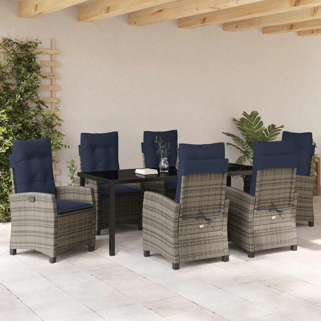 Tuin eettafelset met kussen 7 pcs Grijs poly rattan – afbeelding 4
