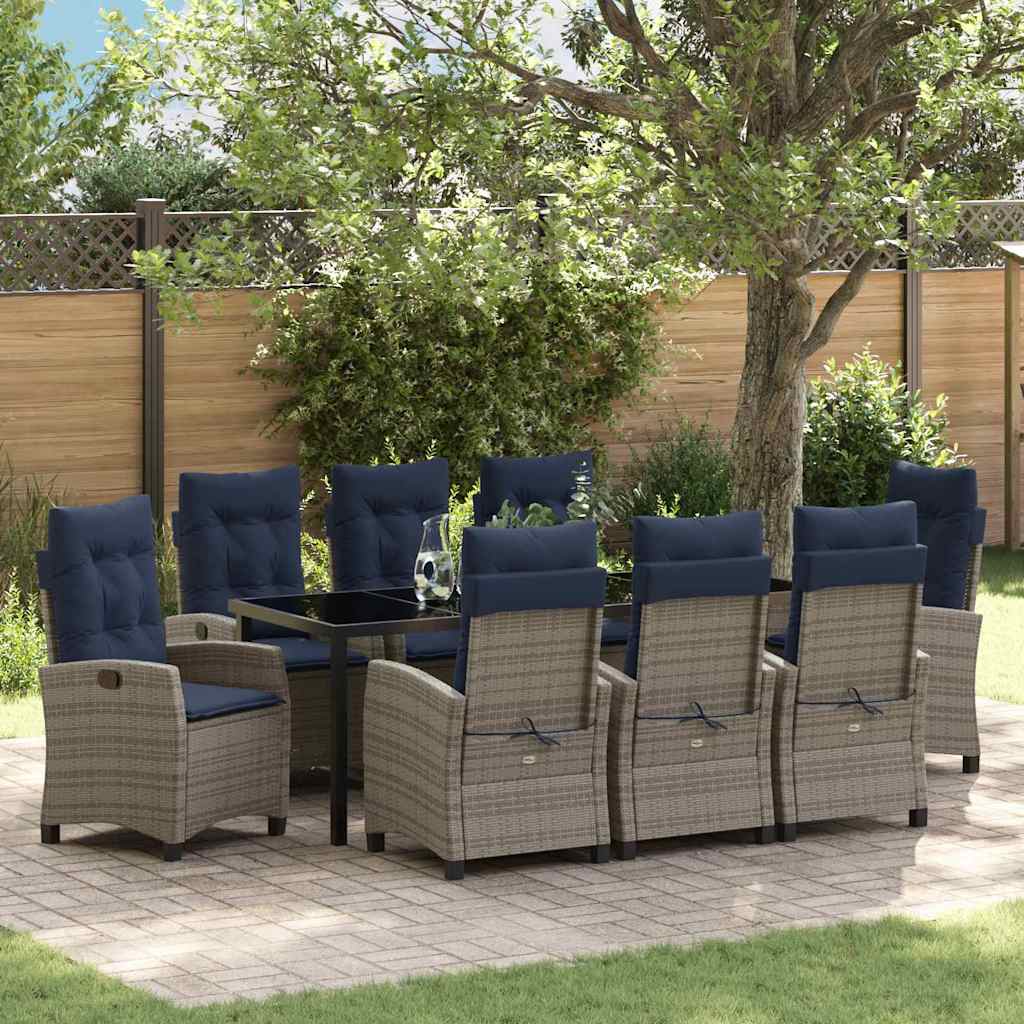 Tuin eettafelset met kussen 9 pcs Grijs poly rattan – afbeelding 1