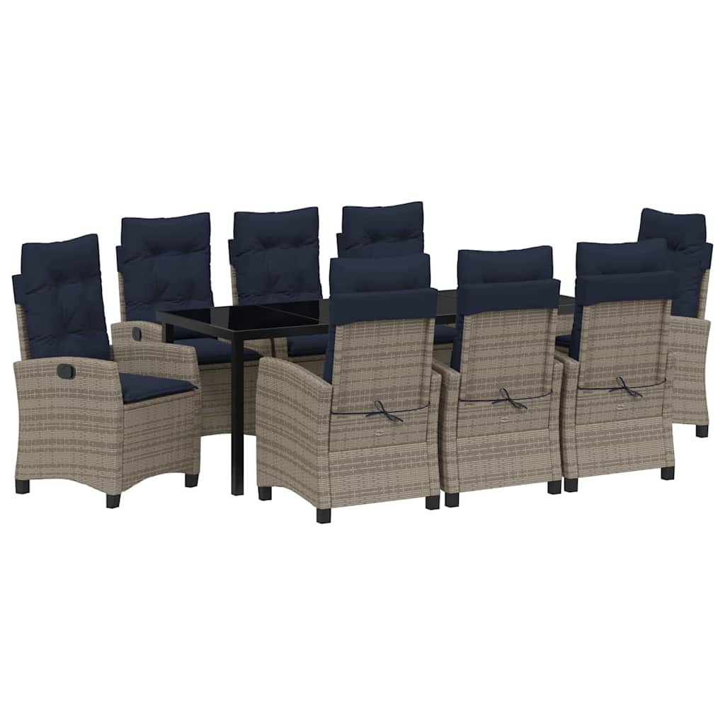 Tuin eettafelset met kussen 9 pcs Grijs poly rattan – afbeelding 2