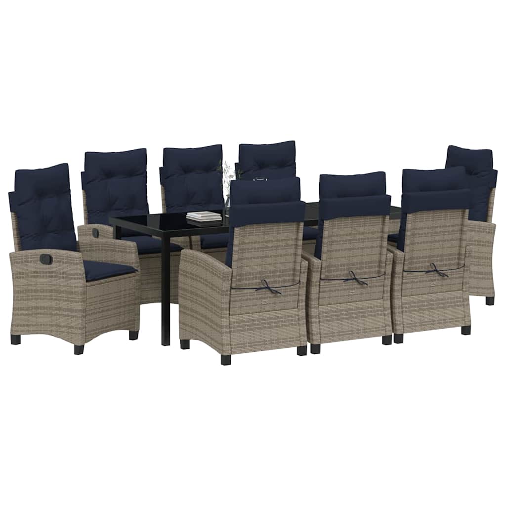 Tuin eettafelset met kussen 9 pcs Grijs poly rattan – afbeelding 3