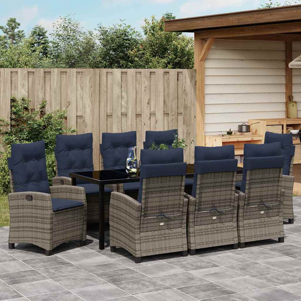 Tuin eettafelset met kussen 9 pcs Grijs poly rattan – afbeelding 4