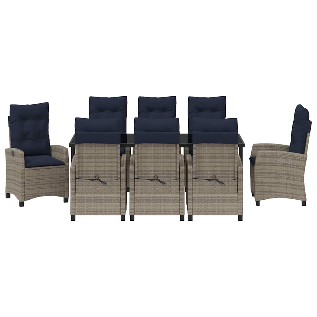 Tuin eettafelset met kussen 9 pcs Grijs poly rattan – afbeelding 7