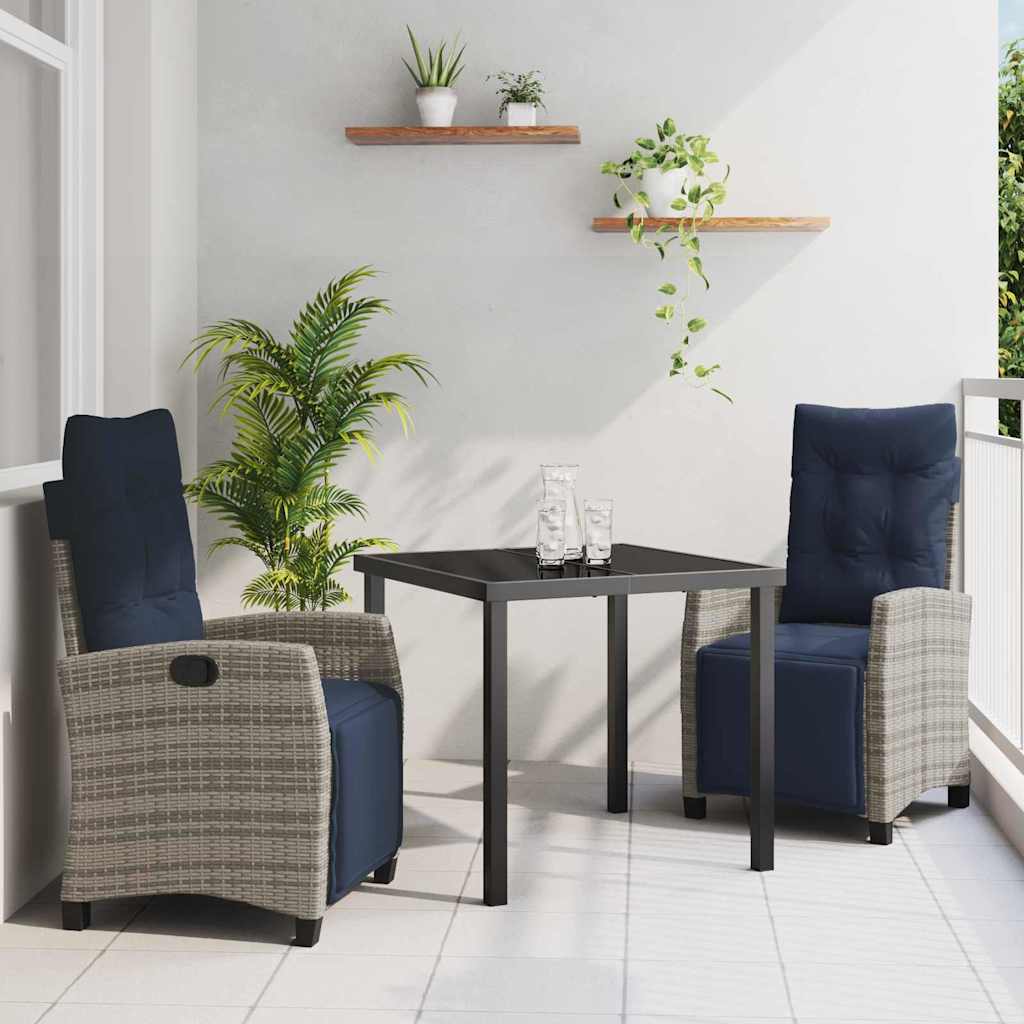 Tuin eettafelset met kussen 3 pcs Grijs poly rattan – afbeelding 1