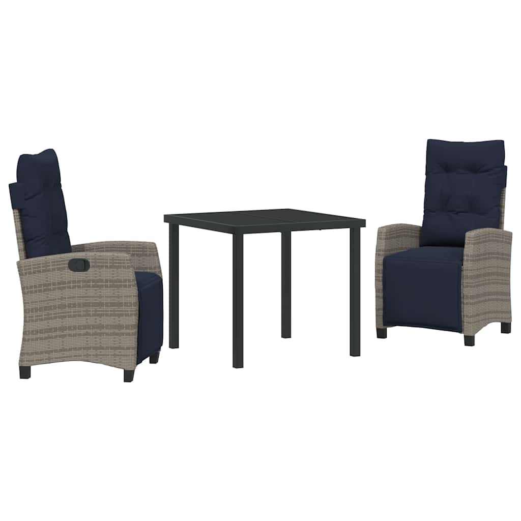 Tuin eettafelset met kussen 3 pcs Grijs poly rattan – afbeelding 2