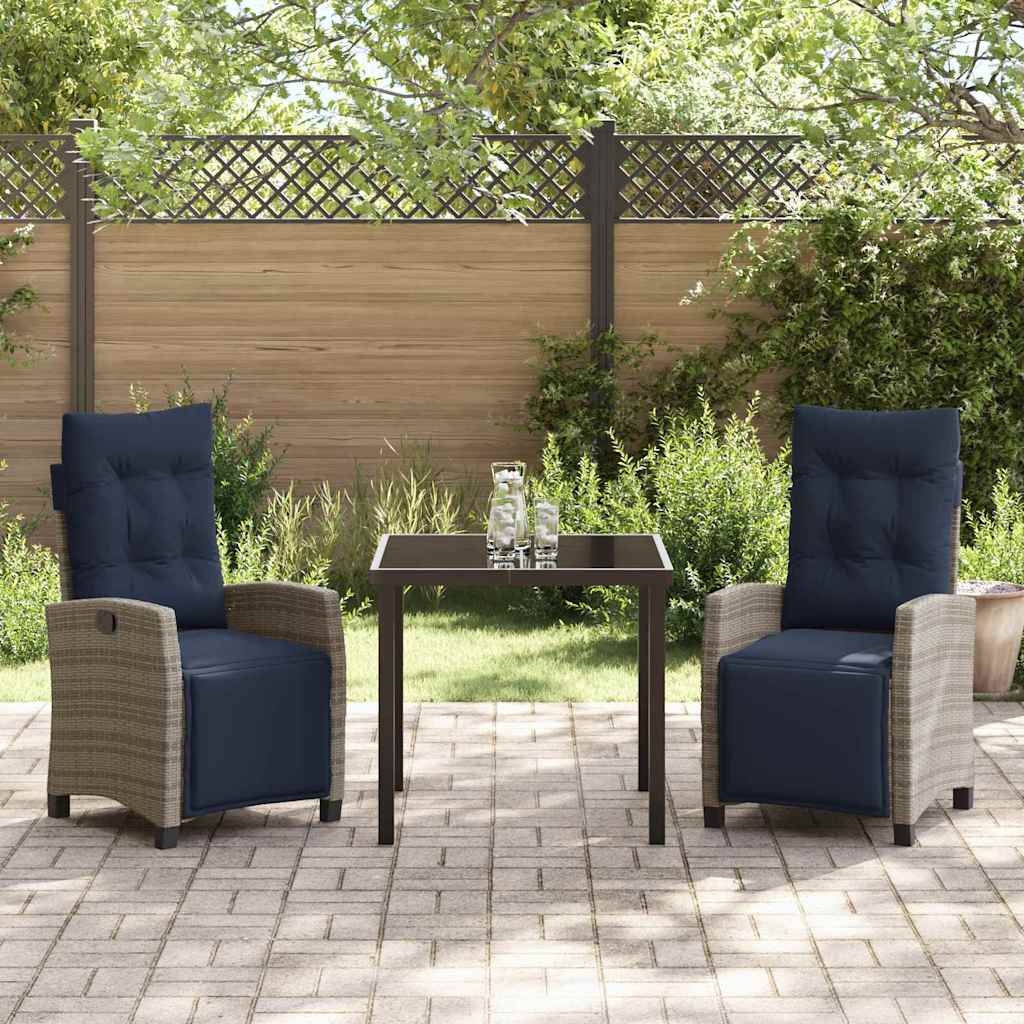 Tuin eettafelset met kussen 3 pcs Grijs poly rattan – afbeelding 4