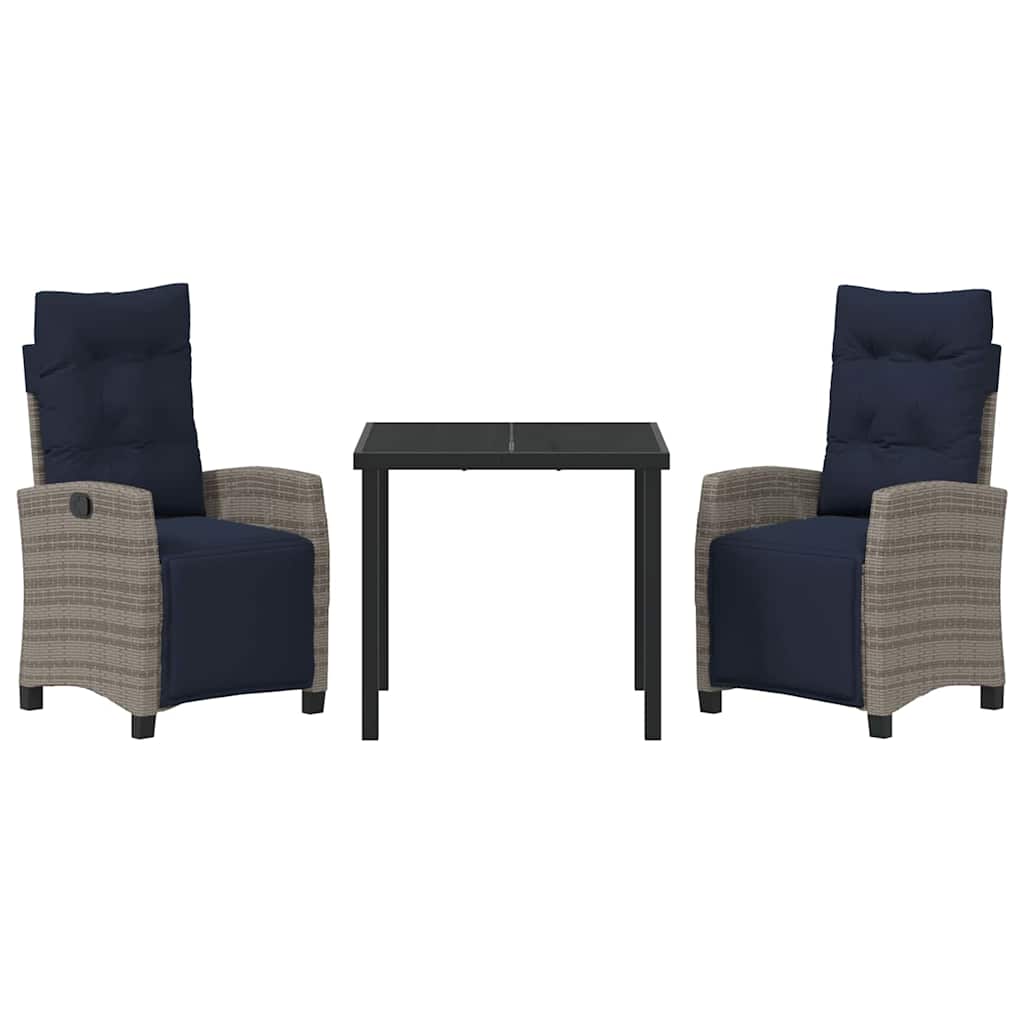 Tuin eettafelset met kussen 3 pcs Grijs poly rattan – afbeelding 7