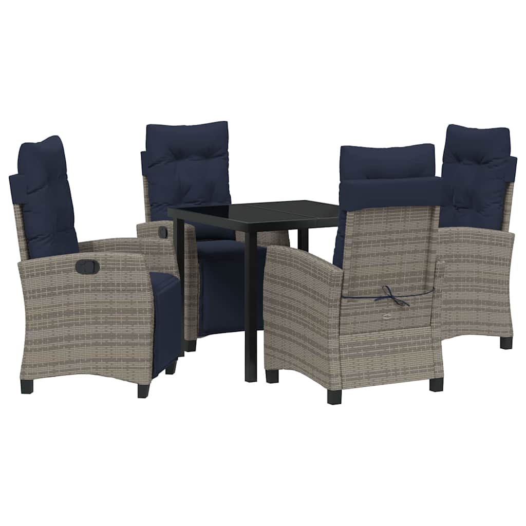 Tuin eettafelset met kussen 5 pcs Grijs poly rattan – afbeelding 2