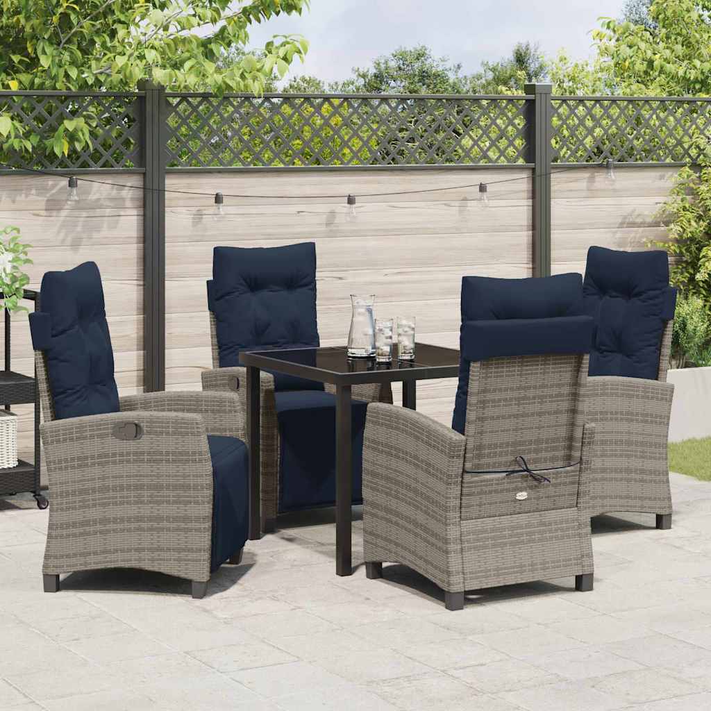Tuin eettafelset met kussen 5 pcs Grijs poly rattan – afbeelding 4