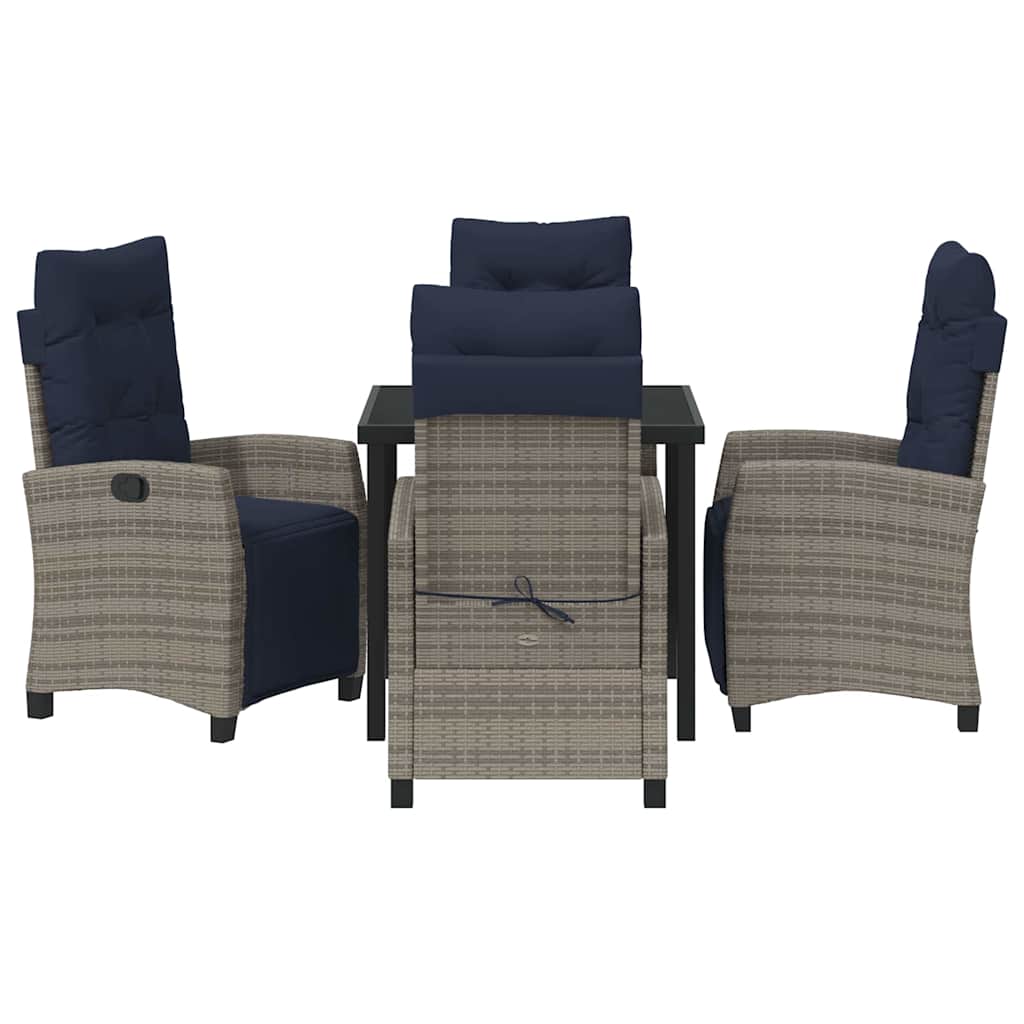 Tuin eettafelset met kussen 5 pcs Grijs poly rattan – afbeelding 7