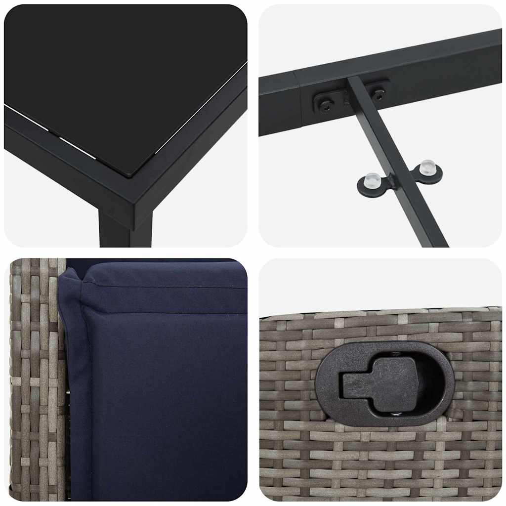 Tuin eettafelset met kussen 5 pcs Grijs poly rattan – afbeelding 9