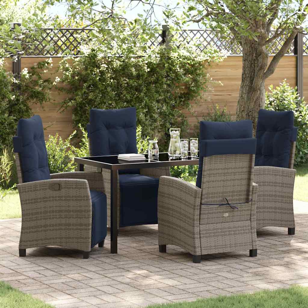 Tuin eettafelset met kussen 5 pcs Grijs poly rattan – afbeelding 1