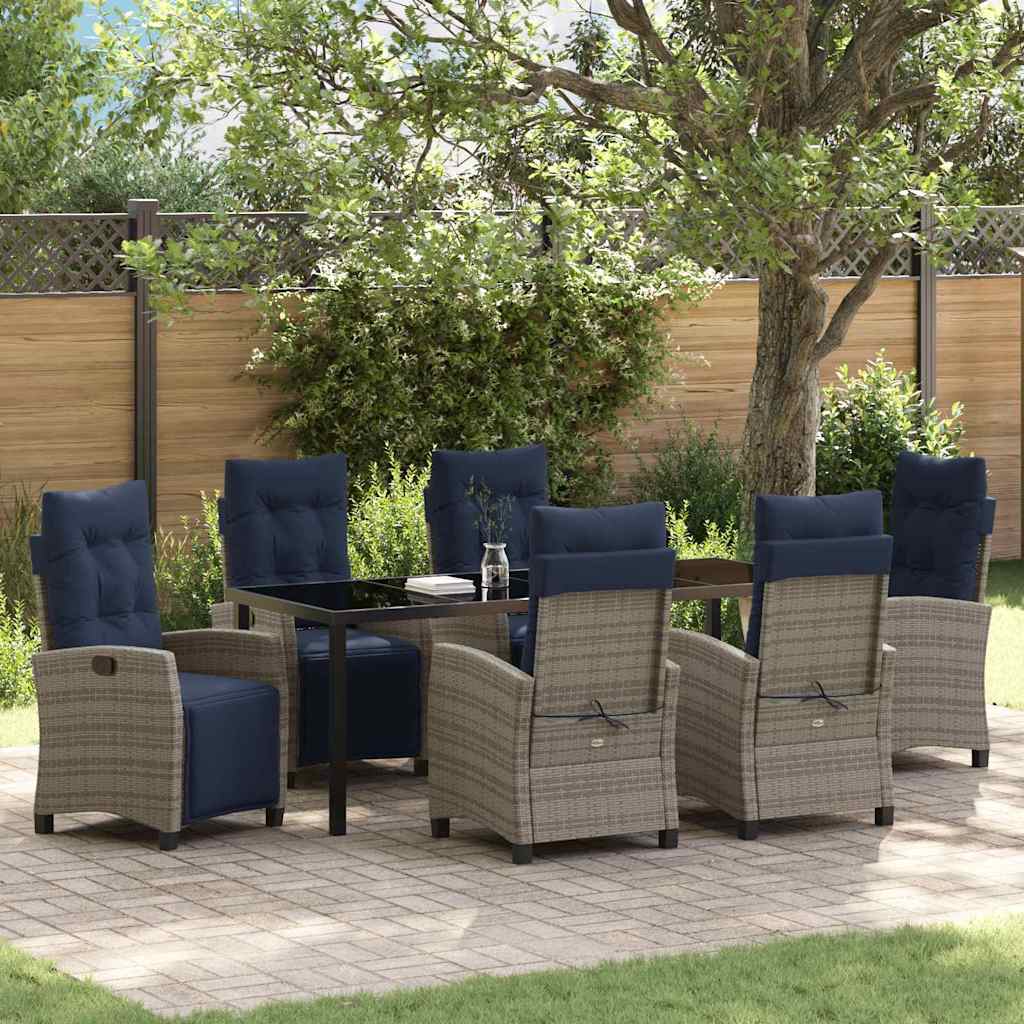 Tuin eettafelset met kussen 7 pcs Grijs poly rattan – afbeelding 1