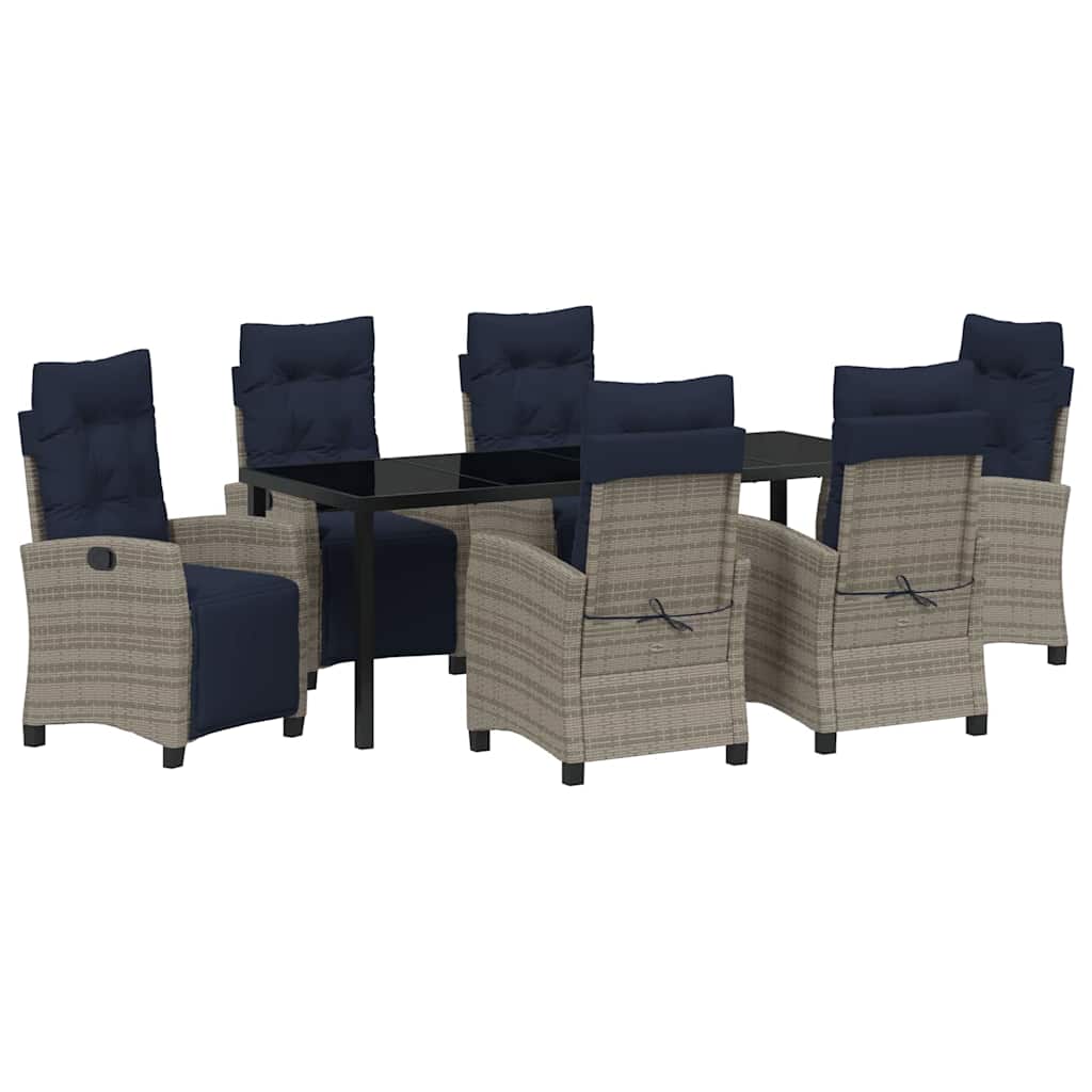Tuin eettafelset met kussen 7 pcs Grijs poly rattan – afbeelding 2