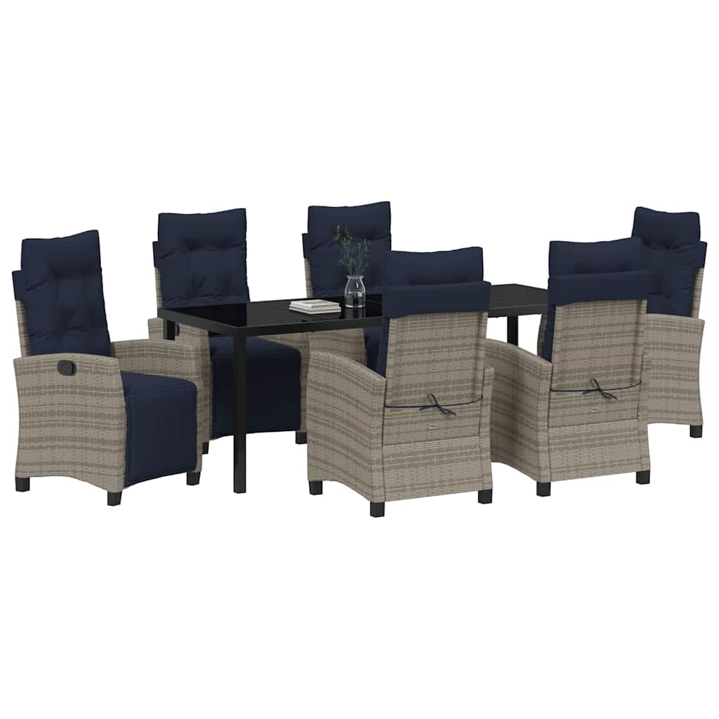 Tuin eettafelset met kussen 7 pcs Grijs poly rattan – afbeelding 3