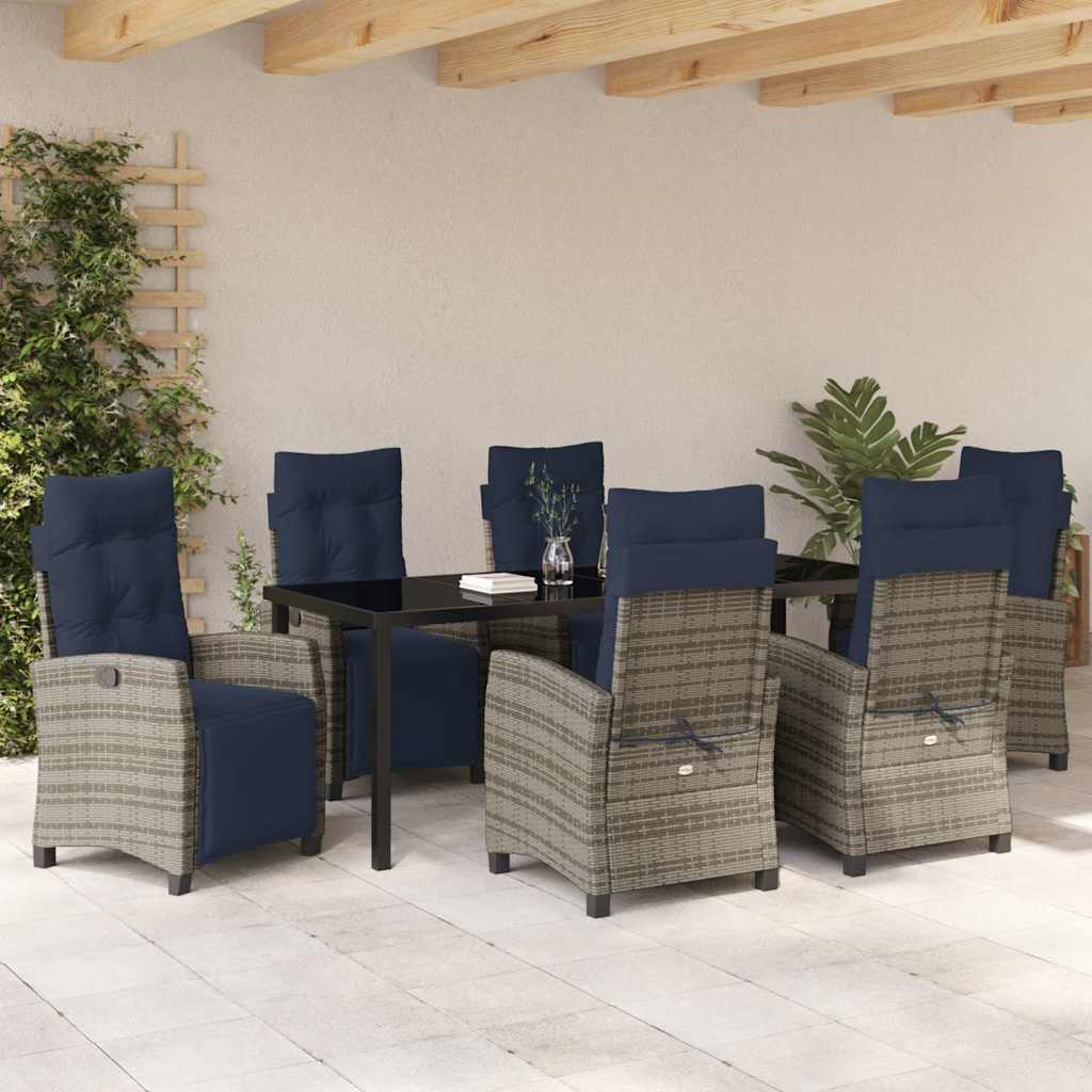 Tuin eettafelset met kussen 7 pcs Grijs poly rattan – afbeelding 4