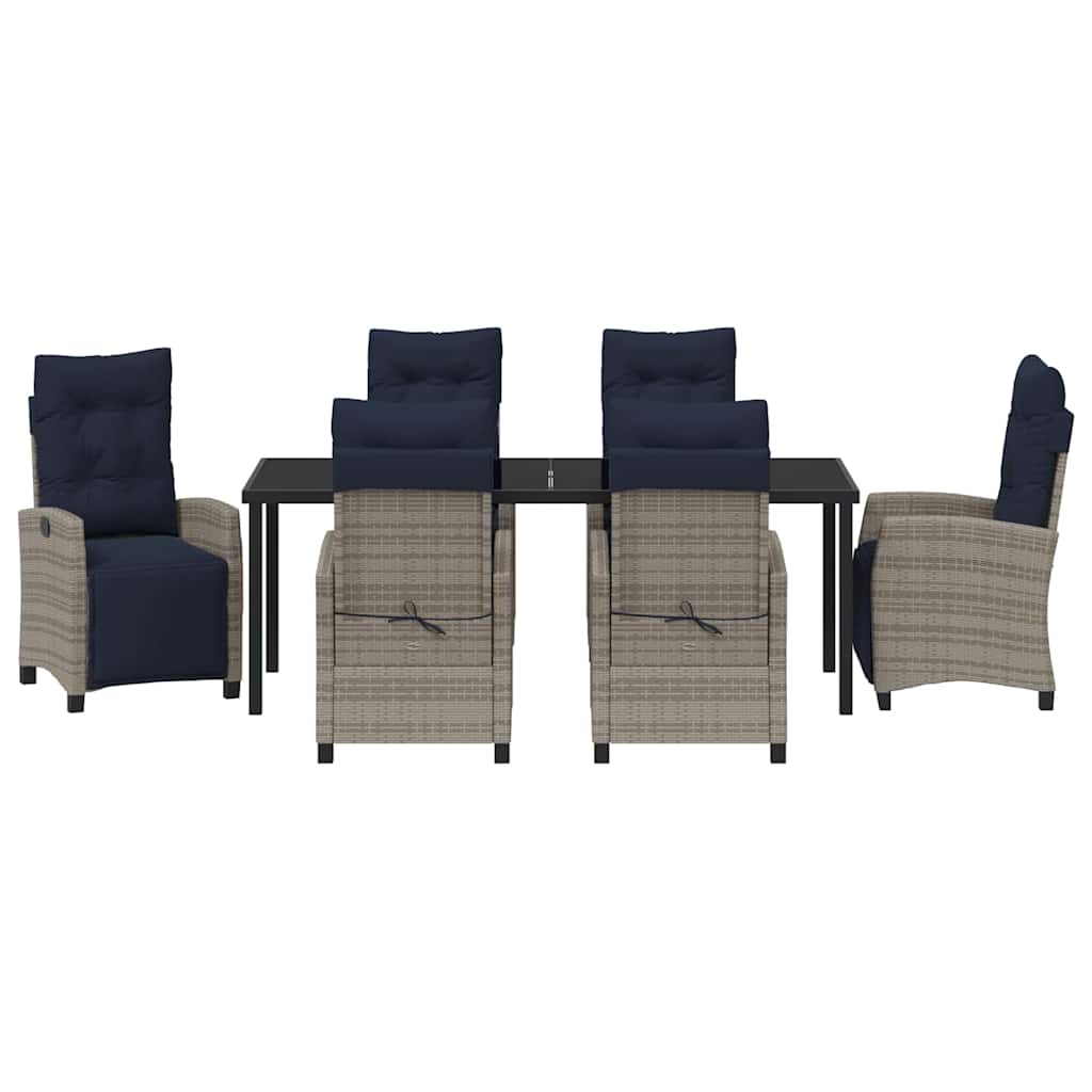 Tuin eettafelset met kussen 7 pcs Grijs poly rattan – afbeelding 7