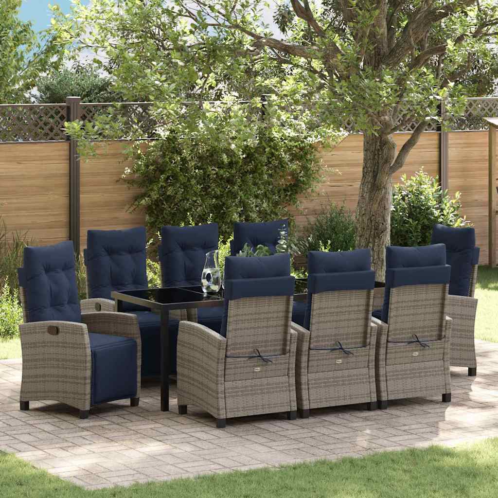 Tuin eettafelset met kussen 9 pcs Grijs poly rattan – afbeelding 1