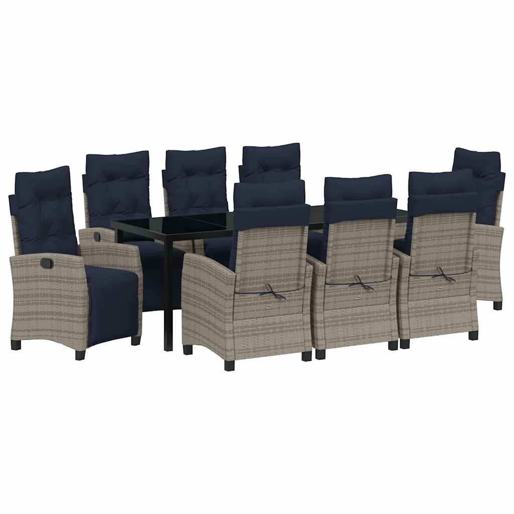Tuin eettafelset met kussen 9 pcs Grijs poly rattan – afbeelding 2