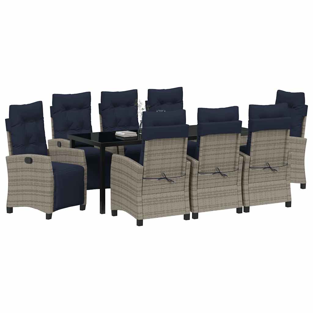 Tuin eettafelset met kussen 9 pcs Grijs poly rattan – afbeelding 3