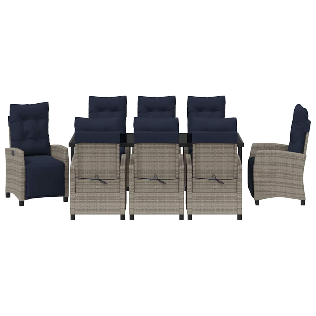 Tuin eettafelset met kussen 9 pcs Grijs poly rattan – afbeelding 7