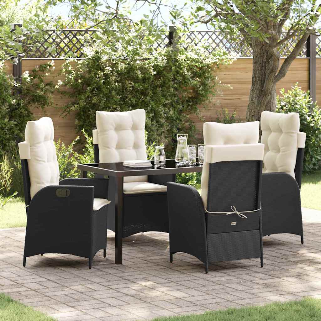 Tuin eettafelset met kussen 5 pcs Zwart poly rattan – afbeelding 1