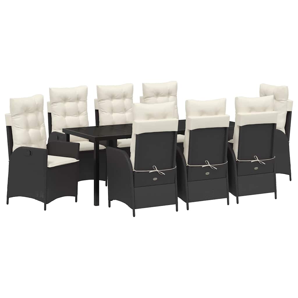 Tuin eettafelset met kussen 9 pcs Zwart poly rattan – afbeelding 2