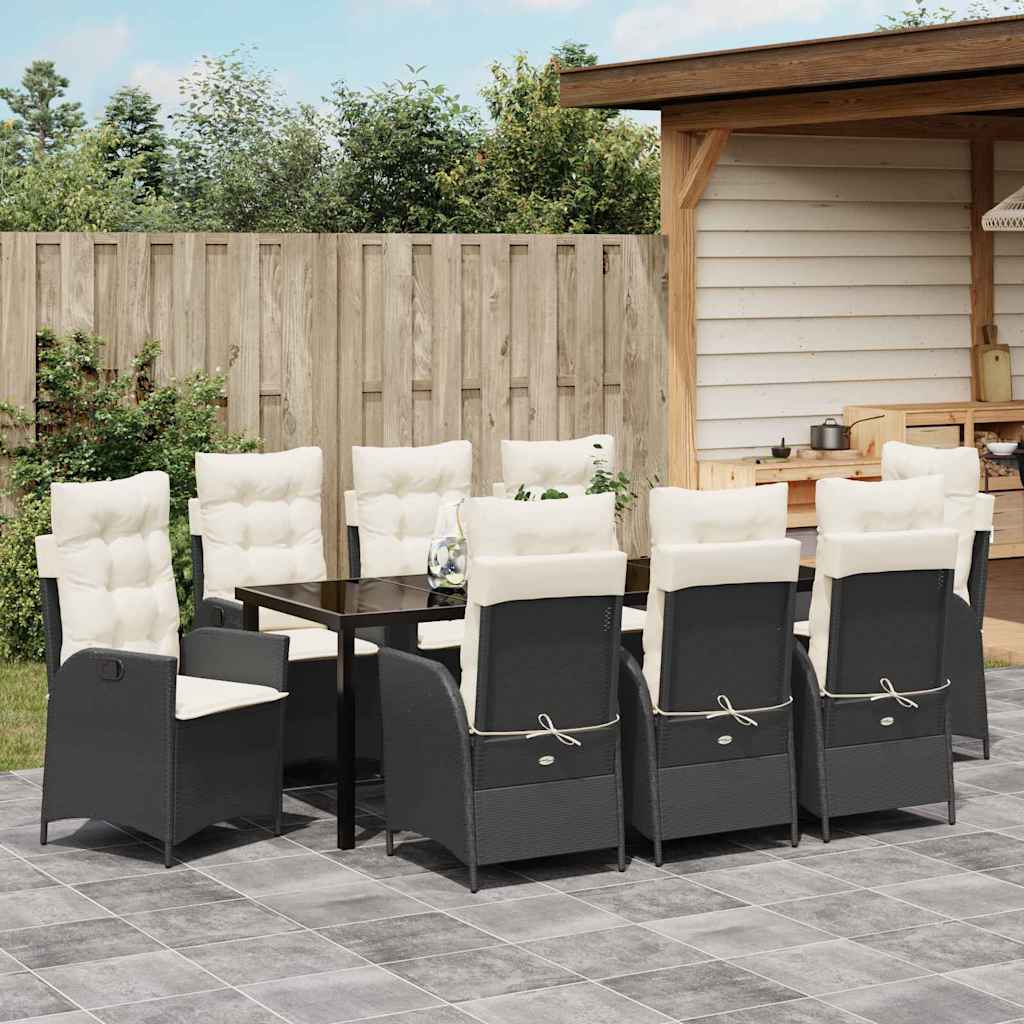 Tuin eettafelset met kussen 9 pcs Zwart poly rattan – afbeelding 4