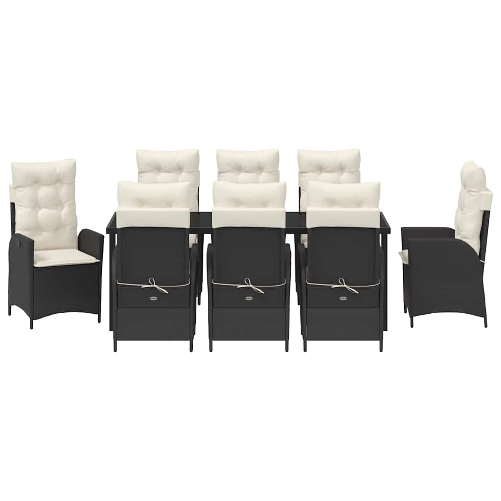 Tuin eettafelset met kussen 9 pcs Zwart poly rattan – afbeelding 7