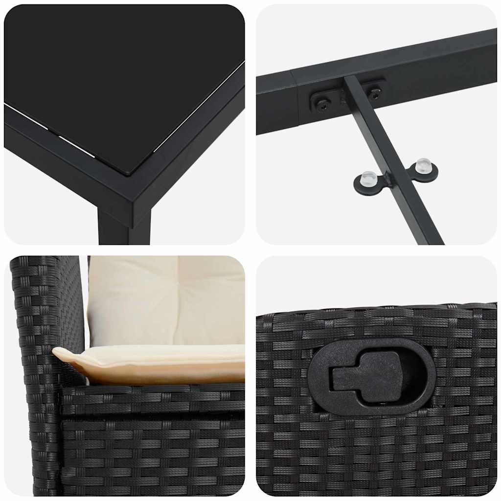 Tuin eettafelset met kussen 9 pcs Zwart poly rattan – afbeelding 9