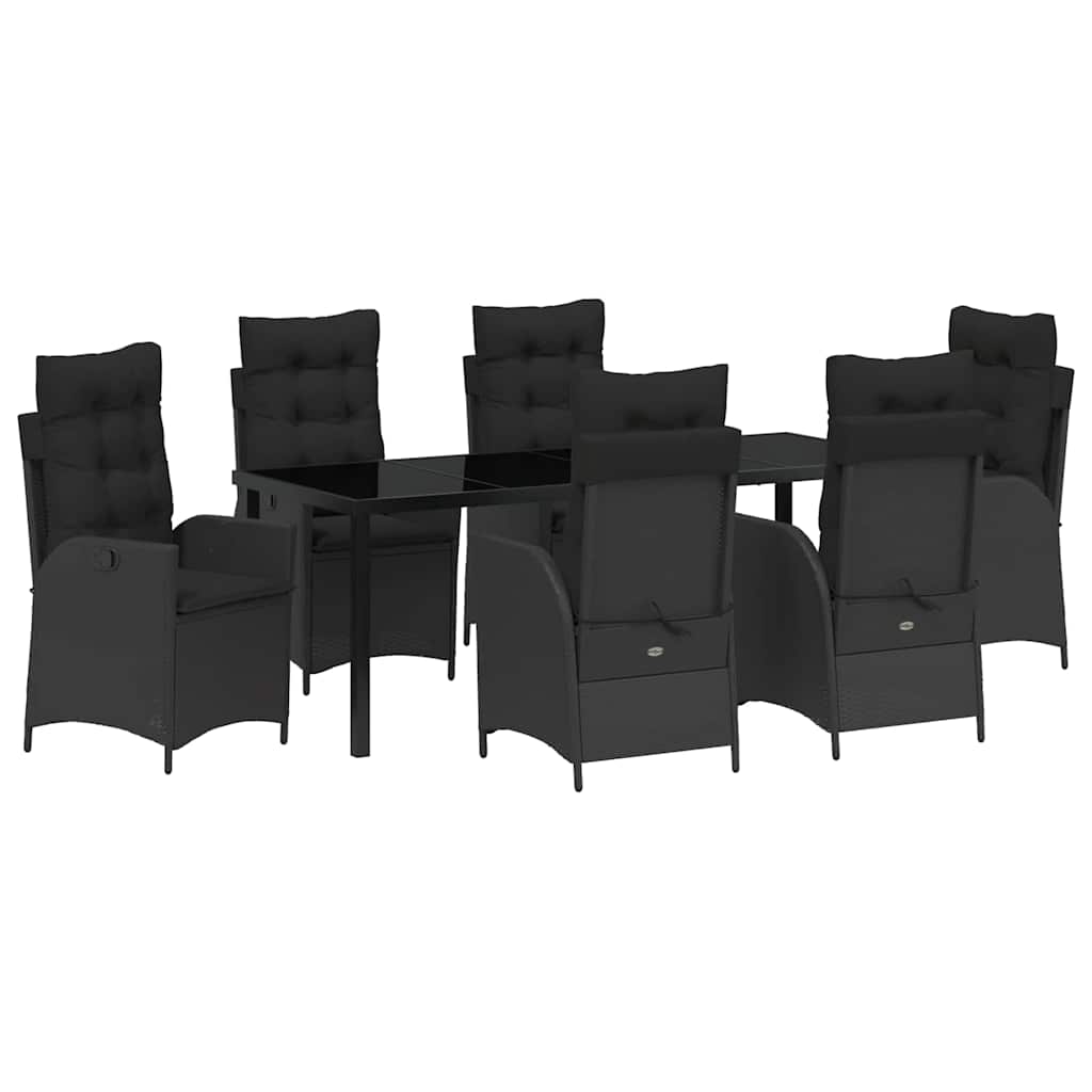 Tuin eettafelset met kussen 7 pcs Zwart poly rattan – afbeelding 2